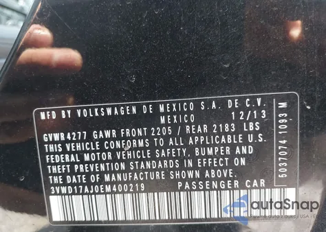 2014 Volkswagen Jetta 1.8T Se z USA, uszkodzony, nr VIN 3VWD17AJ0EM400219